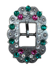 Antique Silver Fuchsia, Clear and Emerald  Crystal Conchos - Sizes from 1"- 3" and Buckles