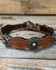 Leather Dog Collar With Antique Silver Jet and Clear Conchos 10" to 22" -DC75