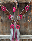 Light Oil Whipstitch Pink and White One Ear & Breastcollar Tack Set