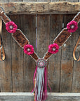 Light Oil Whipstitch Pink and White One Ear & Breastcollar Tack Set