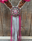 Light Oil Whipstitch Pink and White One Ear & Breastcollar Tack Set