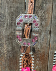 Light Oil Whipstitch Pink and White One Ear & Breastcollar Tack Set