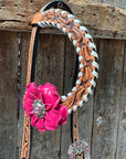 Light Oil Whipstitch Pink and White One Ear & Breastcollar Tack Set