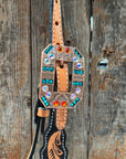 Two Tone Floral Triangle Orange and Teal Browband/One Ear - Triangle/Gladiator Breastcollar Tack Set