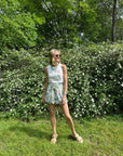 MASON'S DAUGHTER Belted Scallop Shorts, Spring Chinoiserie