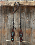 Dark Oil Hand Painted Turquoise Steer Head Browband/One Ear and Breastcollar Tack Set