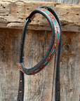 Dark Oil Hand Painted Turquoise Steer Head Browband/One Ear and Breastcollar Tack Set