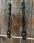 Dark Oil Floral Tooled with Copper Dots Browband Headstall / Bridle