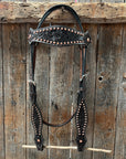 Dark Oil Floral Tooled with Copper Dots Browband Headstall / Bridle