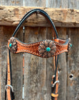 Light Oil Basketweave Copper Flower Browband/One Ear Tack Set