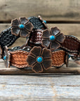 Leather Dog Collar With Copper Flower Conchos 12" to 22" W111S -DC7