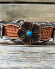 Leather Dog Collar With Copper Flower Conchos 12" to 22" W111S -DC7