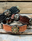 Leather Dog Collar With Copper Flower Conchos 10" to 22" W125S -DC52