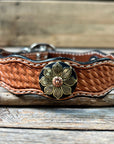 Leather Dog Collar With Copper Flower Conchos 10" to 22" W125S -DC52