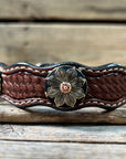 Leather Dog Collar With Copper Flower Conchos 10" to 22" W125S -DC52