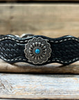 Leather Dog Collar With Antique Silver Floral Conchos 10" to 22" W203S -DC54