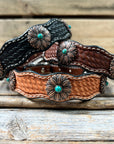 Leather Dog Collar With Copper Flower Conchos 10" to 22" W132S -DC6