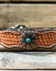 Leather Dog Collar With Copper Flower Conchos 10" to 22" W132S -DC6