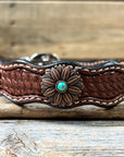 Leather Dog Collar With Copper Flower Conchos 10" to 22" W132S -DC6