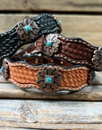 Leather Dog Collar With Copper Fleur De Lis Conchos 10" to 22" W141S -DC55
