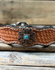 Leather Dog Collar With Copper Fleur De Lis Conchos 10" to 22" W141S -DC55