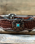 Leather Dog Collar With Copper Fleur De Lis Conchos 10" to 22" W141S -DC55