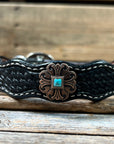 Leather Dog Collar With Copper Fleur De Lis Conchos 10" to 22" W141S -DC55