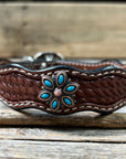 Leather Dog Collar With Copper Turquoise Flower Conchos 10" to 22" W207S -DC56