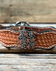 Leather Dog Collar With Antique Silver with Copper Flower Conchos 10" to 22" W200S -DC1000