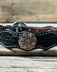 Leather Dog Collar With Antique Silver with Copper Flower Conchos 10" to 22" W200S -DC1000