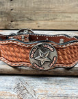 Leather Dog Collar With Antique Silver Texas Star Conchos 10" to 22" W187S -DC59