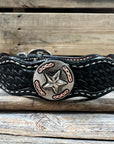 Leather Dog Collar With Antique Silver Texas Star Conchos 10" to 22" W187S -DC59