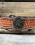 Leather Dog Collar With Antique Silver Rose Conchos 10" to 22" W108S -DC60