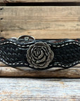 Leather Dog Collar With Antique Silver Rose Conchos 10" to 22" W108S -DC60