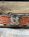Leather Dog Collar With Antique Silver and Copper Flower Conchos 10" to 22" W190S -DC62