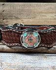 Leather Dog Collar With Antique Silver and Copper Flower Conchos 10" to 22" W190S -DC62
