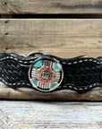 Leather Dog Collar With Antique Silver and Copper Flower Conchos 10" to 22" W190S -DC62