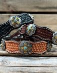Leather Dog Collar With Gold Cross Conchos 10" to 22" W189S -DC63