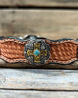 Leather Dog Collar With Gold Cross Conchos 10" to 22" W189S -DC63
