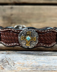 Leather Dog Collar With Gold Cross Conchos 10" to 22" W189S -DC63
