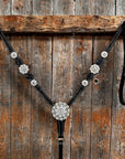 Black Floral Bright Clear Browband / One Ear Tack Set