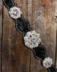 Black Floral Bright Clear Browband / One Ear Tack Set