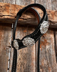 Black Floral Bright Clear Browband / One Ear Tack Set