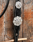 Black Floral Bright Clear Browband / One Ear Tack Set
