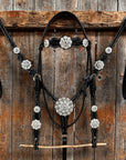 Black Floral Bright Clear Browband / One Ear Tack Set