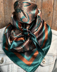 35X35" Emerald and Tan Paisley Wild Rag / Scarf WR1004