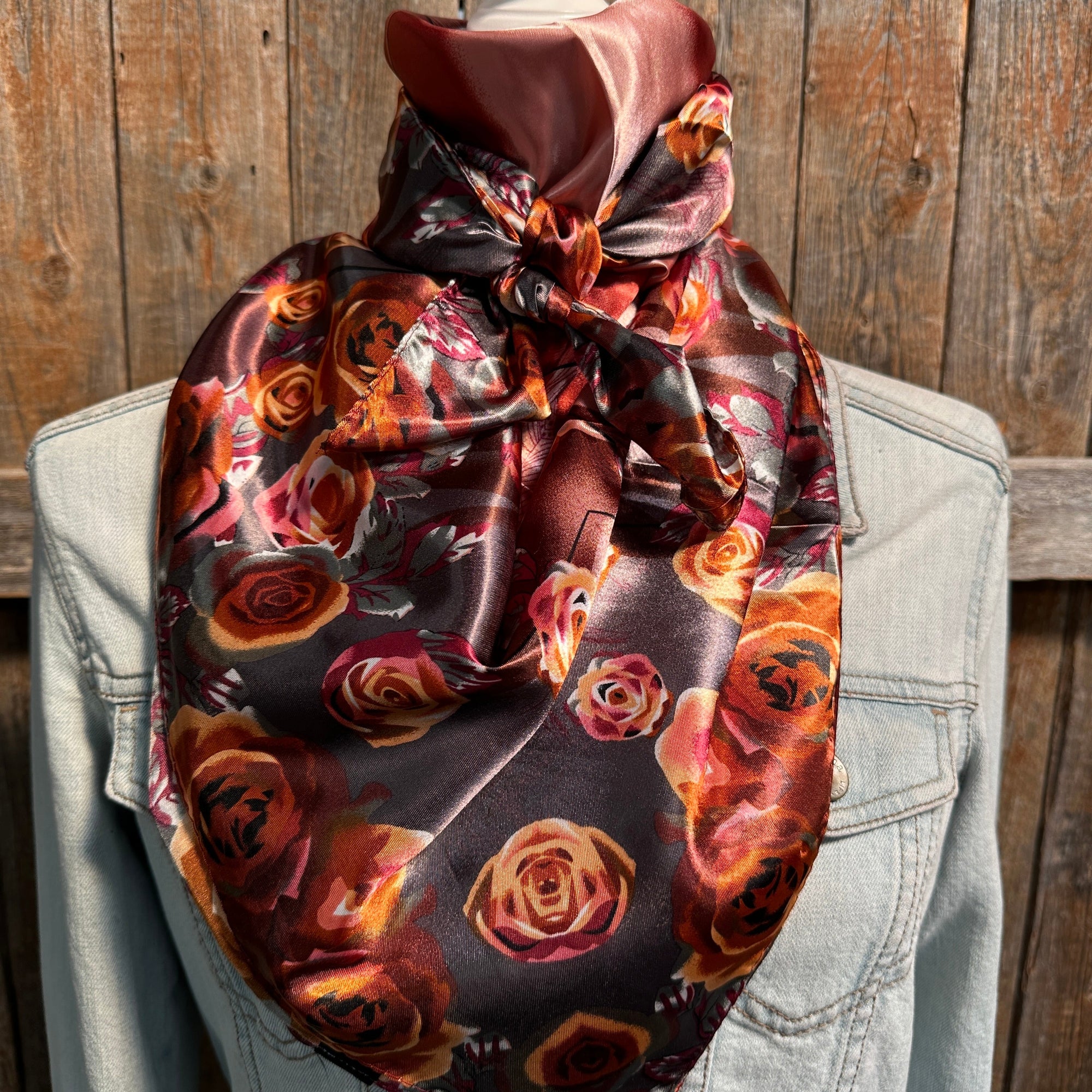 35X35"  Pink and Rust Roses Wild Rag / Scarf WR1007