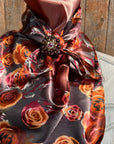 35X35" Pink and Rust Roses Wild Rag / Scarf -Copper Pink, AB, Champagne Slide WRC1007A