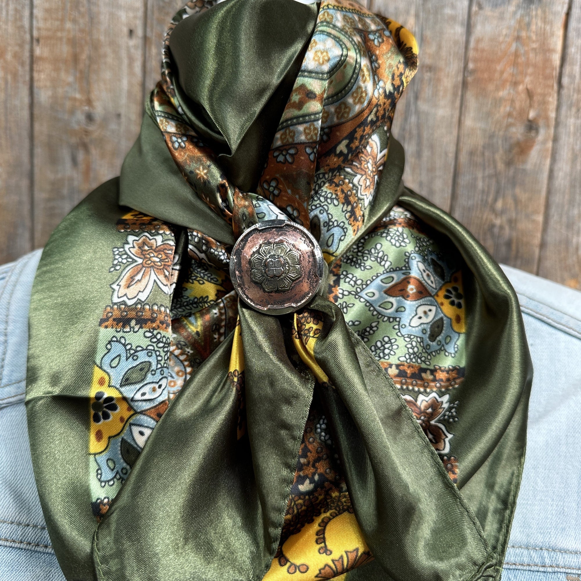 35X35" Olive Tone Paisley Wild Rag / Scarf -W192L Slide WRC1001C