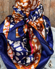 35X35" Blue and Orange Leopard Wild Rag / Scarf WR1013